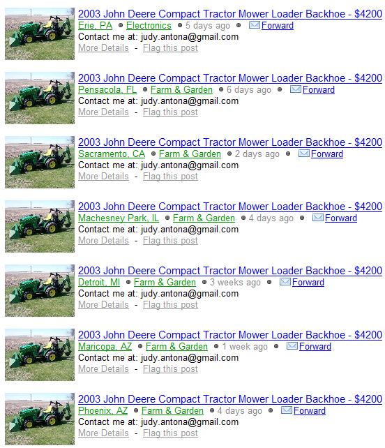 Scammer On Craigslist Judy Antona Gmail Com 03 John Deere Compact Tractor Scammer Database